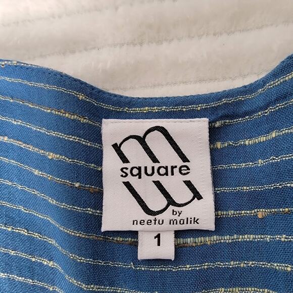 M Square Neetu Malik Blue Striped Cotton Dress Size 1 Shift Midi  Boho Lagenlook - Picture 6 of 9